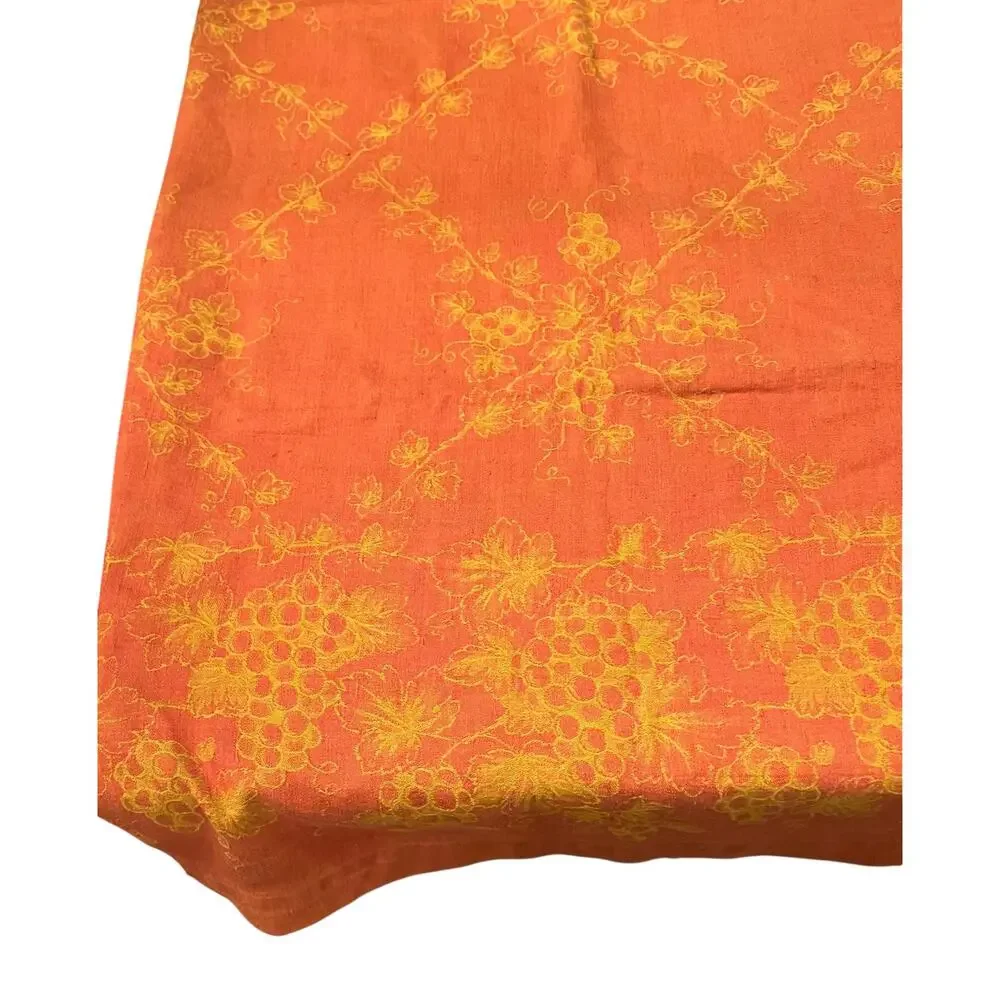 Williams Sonoma Tablecloth Grape Jacquard RARE Linen Cotton Rust Red Gold 70x126